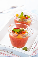  Gazpacho soup in cups.