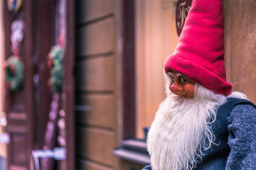 January 21, 2017: Statue of a Christmas dwarf in the old town of Stockholm, Sweden