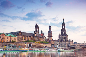 Fototapeta na wymiar The picturesque view of old Dresden over the river Elbe in evening. Saxony, Germany, Europe.
