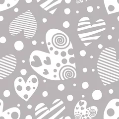 Muurstickers Seamless vector pattern with hearts. Background with hand drawn ornamental symbols. Template for wrapping, decor, surface, cards, backgrounds, textile, print. Decorative repeat ornament. © Valentain Jevee