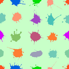 Vector seamless pattern with inc splash, blots, smudge and brush strokes. Grunge template for web background, prints, wallpaper, surface, wrapping, elements for design.