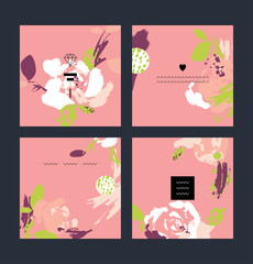 Set of abstract creative handmade greeting cards. Vector illustration.