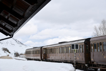 Fototapeta premium a train in the snow