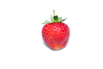 Fresh red strawberry with leaves isolated on the white background
