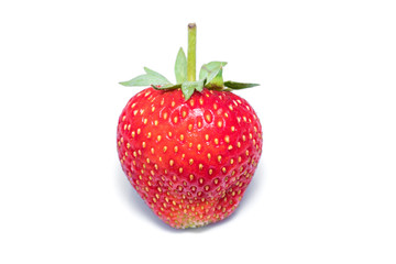 Fresh red strawberry with leaves isolated on the white background