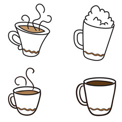 Set of coffee cup in line