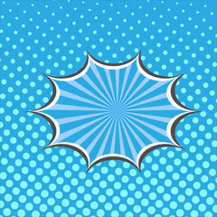 Blue curtoon speech bubble in pop art style on burst background
