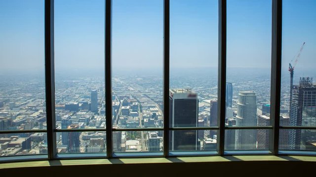 MoCo Pan Timelapse of LA Cityscape thru Top Floor at US Bank Tower 72F