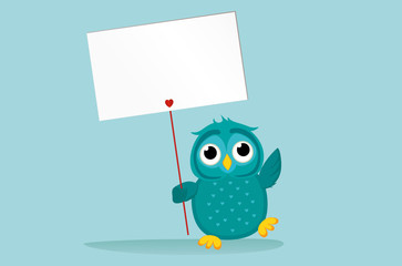 Cute colored owlet holding a blank poster Blank for your text 