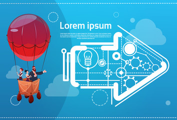 Business People Group Flying on Air Balloon Success Startup Concept Flat Vector Illustration