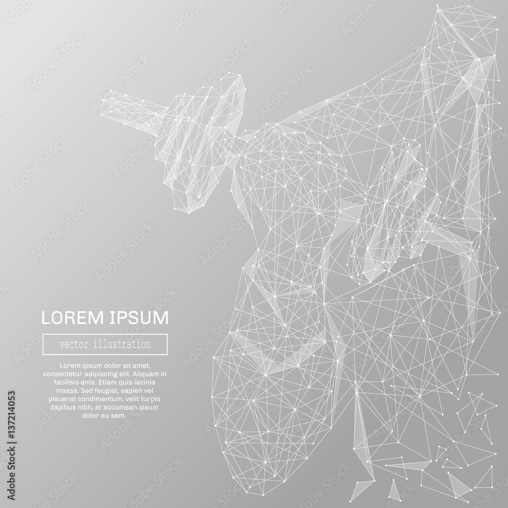 Fototapete white abstract businessman with dumbbell polygonal, geometry triangle. light connection structure of