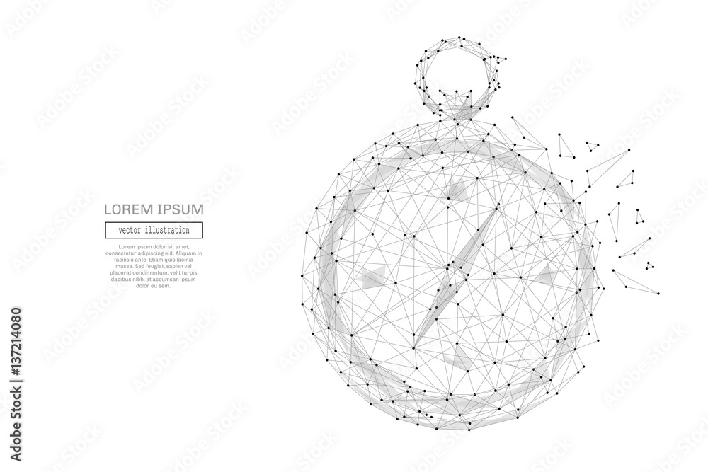 Poster Grey compass with polygon line on abstract background. Polygonal space low poly with connecting dots and lines. Connection structure. Vector science background.