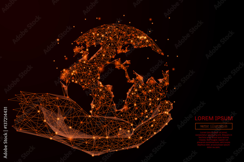 Aufkleber abstract mash line and point holding global in hands on background with an inscription. starry sky o