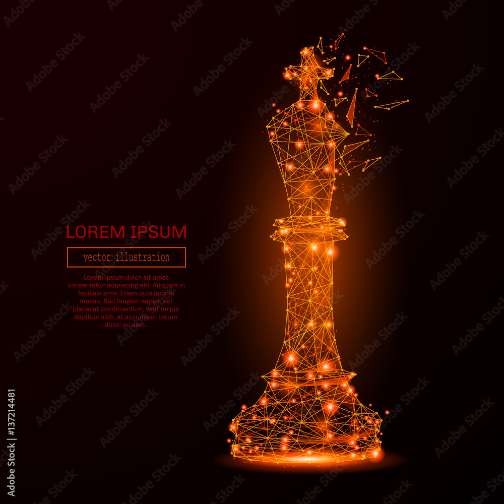 Aufkleber Abstract mash line and point king of chess on background with an inscription. Starry sky or space, consisting of stars and the universe. Vector business illustration