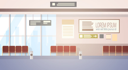 Airport Waiting Hall Departure Terminal Interior Check In Flat Vector Illustration