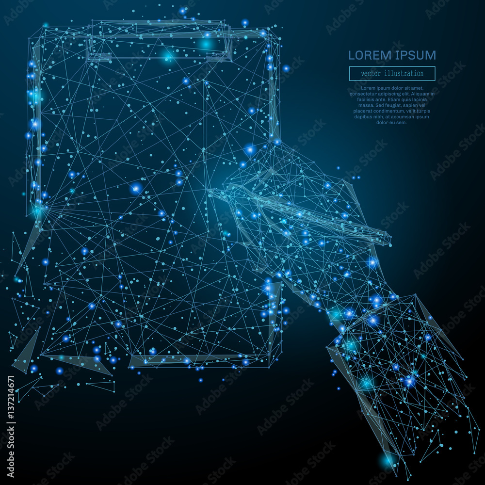 Poster Abstract image of a man sings document in the form of a starry sky or space, consisting of points, lines, and shapes in the form of planets, stars and the universe. Vector business