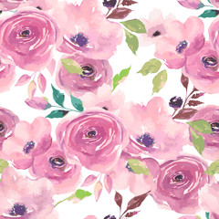 Watercolor seamless pattern. Painted flowers design