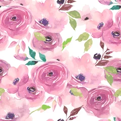 Plaid avec motif Rose clair Modèle sans couture aquarelle. Conception de fleurs peintes