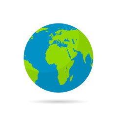 Globe world map with shadow on white background