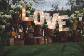 Decorated meadow for wedding ceremony.