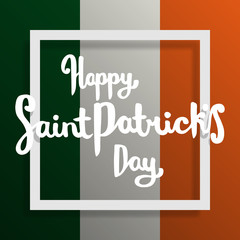 Happy Saint Patricks day lettering on flag.