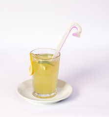 Lemonade with lime and ice cubes