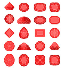 Diamond symbols. Red gems isolated on white background. Vector illustration.