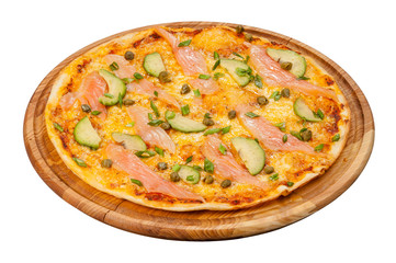 pizza on a wooden plate