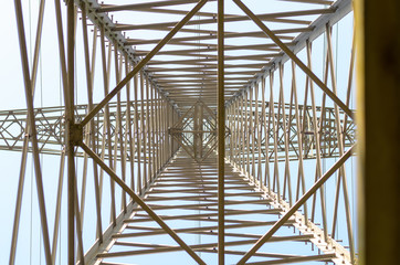 View looking directly up into power lines