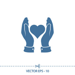 heart in hand icon, vector illustration. Flat design style 