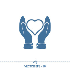 heart in hand icon, vector illustration. Flat design style 