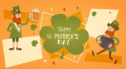 Happy Patrick Day Festival Beer Holiday Poster Fest Flat Vector Illustration