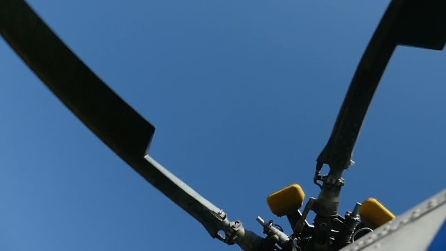 Closeup Camera Shows Helicopter Blades Rotation