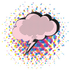 Comic pop art speech bubble cloud shape on halftone background