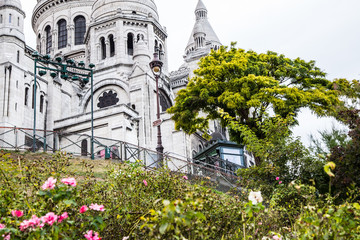 Close-up of Basilica  Sacre Coeur on Montmartre hill in summer, Paris, France.