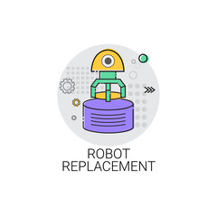 Robot Replacement Machinery Industrial Automation Industry Production Icon Vector Illustration