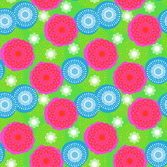 Multicolor floral pattern in bright colors.