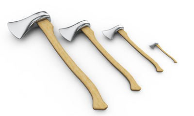 3d render  Axe with wooden handle on a white background