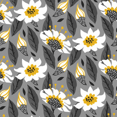 Vector seamless floral pattern with daisy flowers