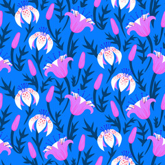 Vector floral pattern with tulips and lilies