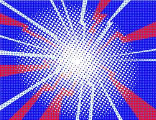 Obraz premium Pop art comic halftone electrical background with rays