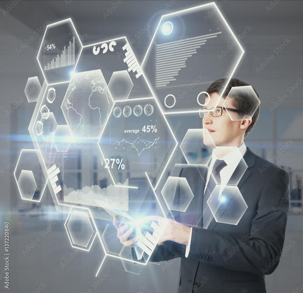 Aufkleber Man using device with charts