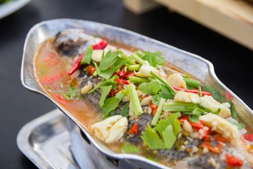 Steamed snapper fish with lemon , Spicy thai food