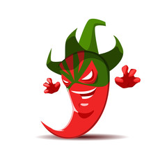 Angry red chili pepper mexican wrestler