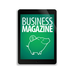 Online business magazine on the screen of the tablet