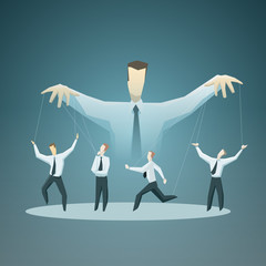 Vector illustration of Businessman master of puppets - stock vector