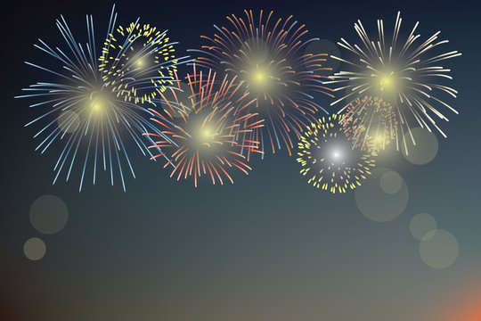 Brightly Colorful Fireworks on night background