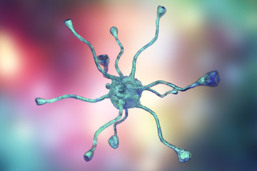 3D illustration of a neuron on colorful background