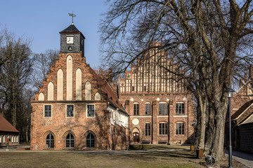 Germany, Brandenburg, Jüterbog: Front view and park of Zinna Abbey church (Kloster Zinna). The...