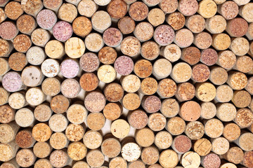 Closeup pattern background of many different wine corks, wine corks background, different wine corks texture